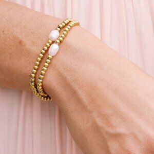 Gold Stretch Bracelet Gold Beads with Pearl Bracelet WATERPROOF stretch bracelet